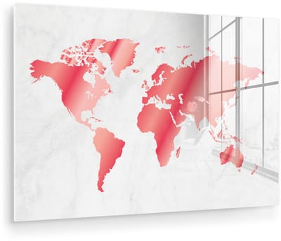 ® Glasschilderij 150x100 cm - Schilderij acrylglas - Wereldkaart - Roze - Marmer - Foto op glas - Muurdecoratie woonkamer - Wanddecoratie slaapkamer - Schilderijen