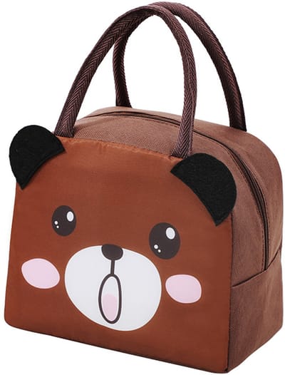 Lunchboxtas - Lunchtas - Geïsoleerde herbruikbare lunchtas, Cartoon draagbare lunchbox voor school, werk, kantoor, picknick (bruin)