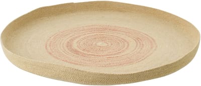 J-Line wanddecoratie Dienblad Rond Gestreept - zeegras - naturel/oranje - small