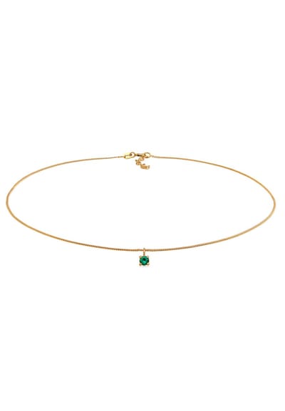 Elli - Halsketting - Dames Choker Basis met Synthetische Smaragd in 925 Sterling Zilver Verguld - Dames