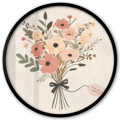 Poster in lijst Rond - Fotolijst 40x40 cm - Posters - Bloemen - Quote - Beige - Lint - Ronde posterlijst zwart - Decoratie - Wanddecoratie woonkamer - Muurdecoratie slaapkamer