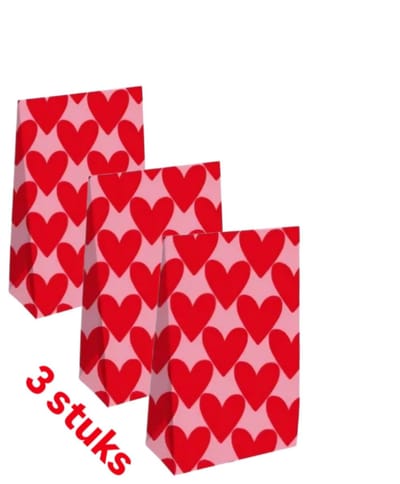 3 Giftbag hartjes XL - roze - rood - liefde - valentijn - cadeauzakje - leuk inpakken - valentijnsdag - kusjesdag