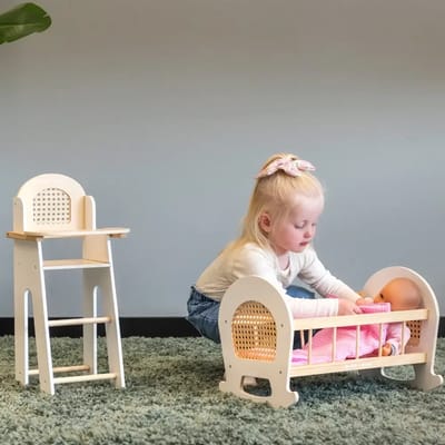 Houten poppenset stoel en wieg rotan vanaf 3 jaar - Bandits and Angels