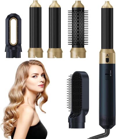 Haarstyler Borstel - Multifunctionele Föhn - Dagelijks Haar Stylen - 5-in-1 Accessoires - 1000W Vermogen - Blauw