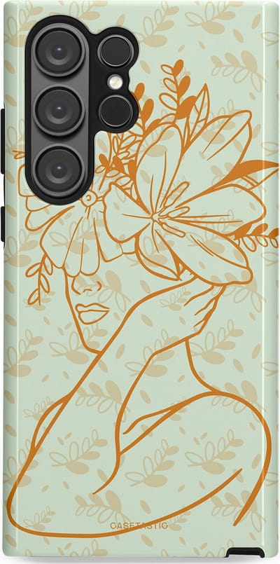 Casetastic hoesje geschikt voor Samsung Galaxy S23 Ultra - Dubbellaagse bescherming - Minimal Bloom - Fashion Case - Crème Lichtgrijs