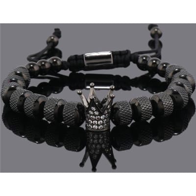 Breloques Couronne de Luxe Perles en Acier Inoxydable Bracelet Homme Bijoux de Main Femme Cadeau Saint-Valentin noir