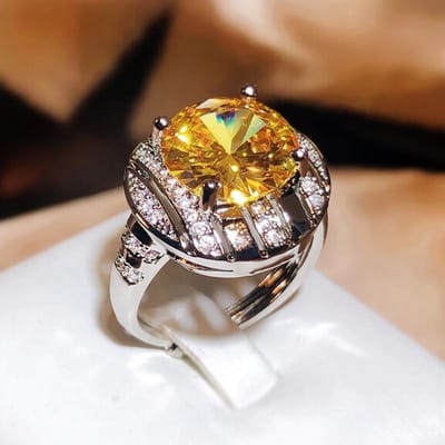 Nieuwe Gele Diamanten Ring Voor Vrouwen Zilver Mode Ovale Diamant Topaas Openingsring Feest Bruiloft Cadeau resizable black