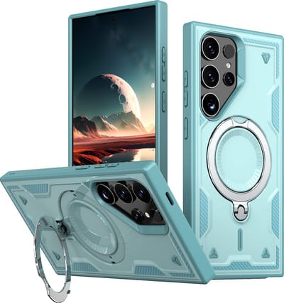 Magsafe Hoesje Geschikt voor Samsung Galaxy S25 Ultra Hoesje Lake Blauw - Armor Hoesje met Met Draaibare Ring Houder