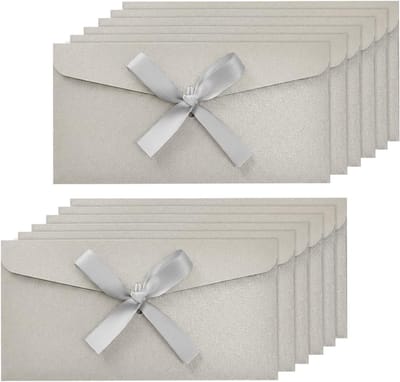Zilveren enveloppen voor geldgeschenken, 12 stuks luxe kraftpapieren portemonneetjes met lint, perfect voor verjaardagen, bruiloften en feestelijke gelegenheden, 22x11cm