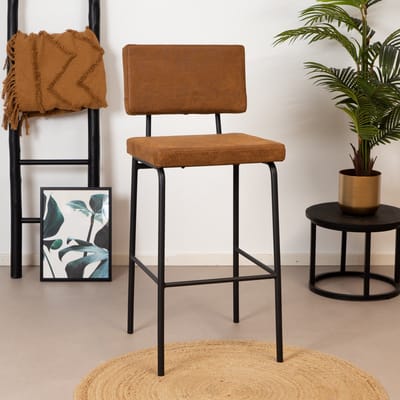 Bronx71® Industriële barkruk Espen cognac eco-leer 64-77 cm - barstoel