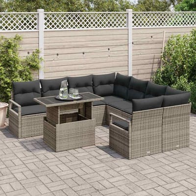 vidaXL - Tuinbank - Set - 9 - st - 8-Aantal - zitplaatsen - Grijs - poly - rattan