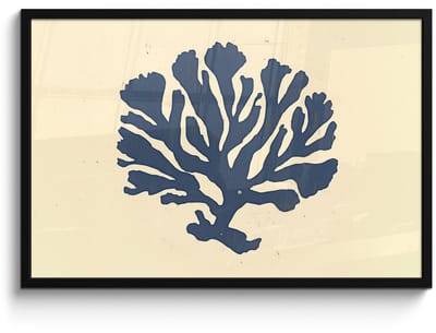 Poster in lijst - Fotolijst 90x60 cm - Posters - Blauw koraal - Vertakkingen - Beige - Posterlijst zwart - Decoratie - Wanddecoratie woonkamer - Muurdecoratie slaapkamer