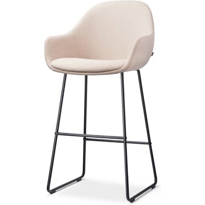 Nolon Nino-Mae Barkruk Beige - Zwart Onderstel - 75 cm - Hoge Kruk - Barkruk met Rugleuning - Design - Scandinavisch - Comfortabel