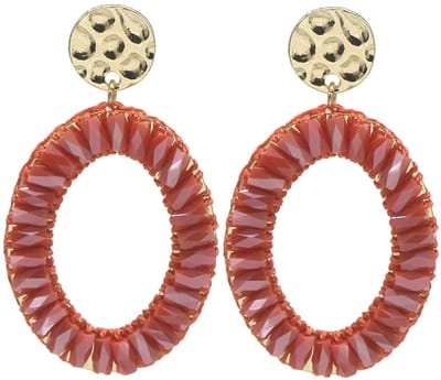 Oorbellen facetglas - oranje - 5x3 cm