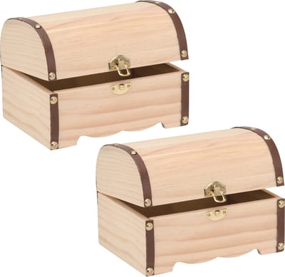 Glorex hobby houten schatkistje met sluiting en deksel - 2x - 18 x 13 x 12 cm - Sieraden-spulletjes-sleutels - kleine kistjes