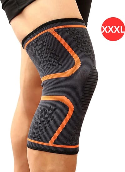 Livano Sportbrace Knie - Kniebrace - Knee Sleeves Powerlifting - Knee Support - Compressie Knie Brace - Knee Wraps - Dames - Heren - Oranje - Maat XXXL