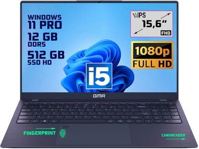 GMR | Elegante 15.6-inch Laptop voor Professionals | Intel i5 Processor - 12GB DDR5 RAM - 512GB M.2 SSD | Perfect voor Office & Zakelijk Gebruik (Windows 11 Pro)