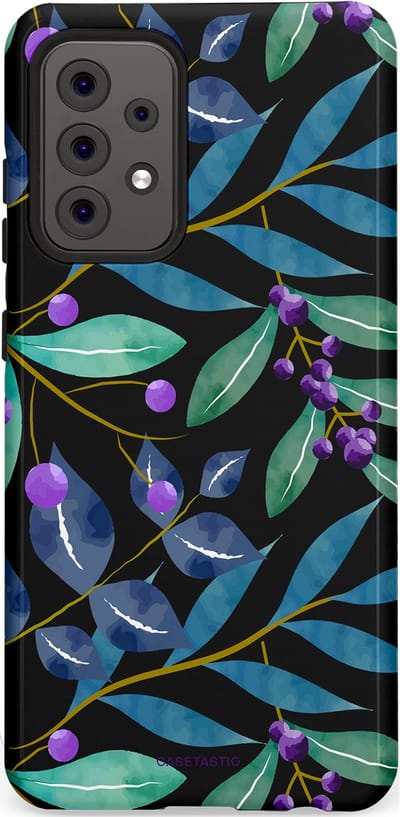 Casetastic hoesje geschikt voor Samsung Galaxy A52 (2021) 5G / Samsung Galaxy A52 (2021) 4G - Dubbellaagse bescherming - Besjes fantasie - Fashion Case - Zwart Petrol Saliegroen