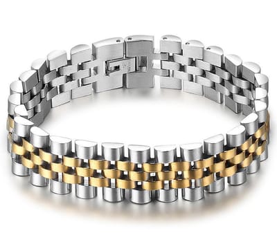 Jubilee Stijl Heren Armband - Horlogeband Stijl - Zilver / Goud kleurig - Staal - 15mm - Armbanden - Papa Cadeau Voor Mannen - Vaderdag