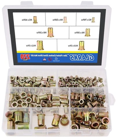 220-delige gemengde verzinkte koolstofstalen rivet nut kit met 7 maten M3/M4/M5/M6/M8/M10/M12 voor stevige bevestigingen