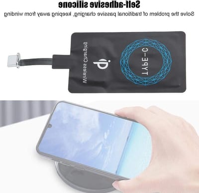 SnelShoppen - 2 Piece Qi Receiver USB C, Draadloze Snellader Ontvanger, Dunne Type C Qi Oplader met Zelfklevende Silicone, Geschikt voor Mobiele Telef