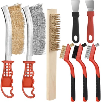 Dailygoody - Set van 8 Draadborstels - Roestvrij Staal - Ideaal voor Schoonmaken - Rood en Zwart - Borstels voor Roestverwijdering - Inclusief Spatels...