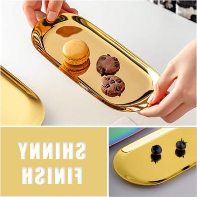 Ovale Opbergtray van RVS voor Cosmetica, Sieraden, Snacks en Thee - 23 x 9,5 cm (Goud)