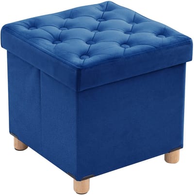 Unyqoos® Kruk met opbergruimte, opvouwbaar en veelzijdig voor woonkamer, slaapkamer en hal, fluweel, 40x40x40 cm, blauw