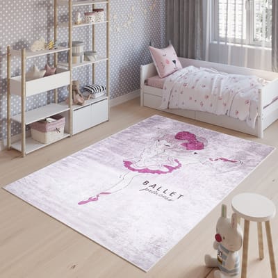 Tapiso Emma Vloerkleed Kinderkamer Ballerina Roze Meisje Speelmat- 120x170