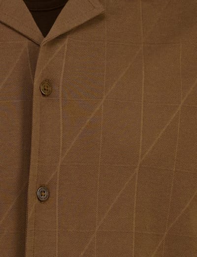 Bruin overhemd Pierre Cardin Atelier korte mouwen structuur