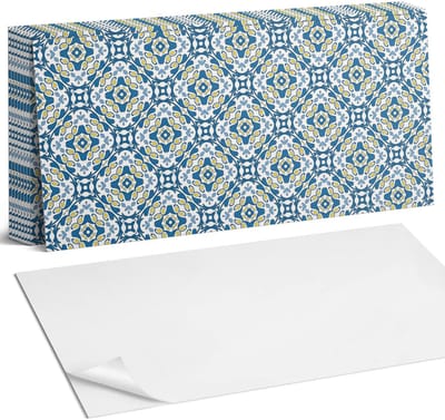 Coloray Plaktegels - Geometrisch patroon Zelfklevende Wandtegels - 40 cm x 20 cm - Blauw Plaktegels - 10 stuks - Rechthoek PVC Tegels - Plaktegels Badkamer - Vloertegels Zelfklevend - Vinyl Tegels - Portugese Tegels