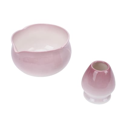 Bol à Matcha et Support pour Fouet Bol à Mélanger le Matcha en Céramique avec Bec Verseur pour la Cérémonie du Thé Japonaise Traditionnelle Violet Dégradé