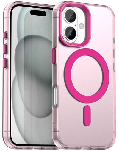 MagSafe Compatibel Backcover Hoesje Geschikt voor Apple iPhone 17 - Roze & Semi-Transparant Design - Stijlvol & Goede Bescherming
