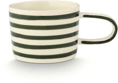 VT Wonen Mok Stripes Donkergroen Keramiek 350 ml - handbeschilderd