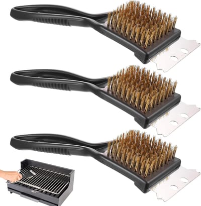 Draadborstel - Grillborstelset (3-delig) - Reinigingsborstel - 2-in-1 roestvrijstalen schraper en koperen borstel - Geschikt voor grills en gietijzeren grills - Duurzaam