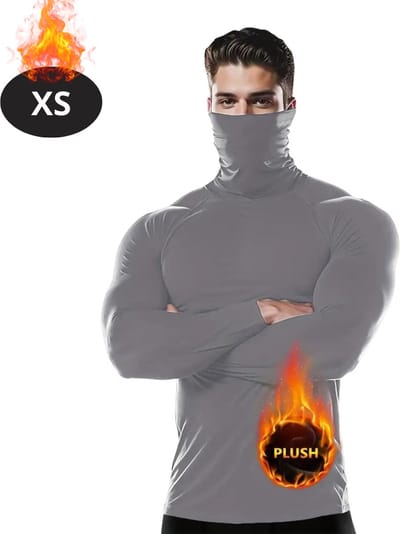 Nivard Thermokleding Heren - Thermoshirt - Gezichtsverwarming - Nekverwarming - Winter - Lange Mouwen - Grijs - XS