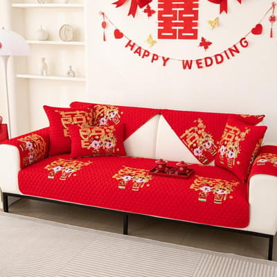 Feestelijk Helderrood Stoffen Bankkussen voor Alle Seizoenen, Huwelijks Hoesdoek, Huwelijks Antislip Bankhoes 70*70cm