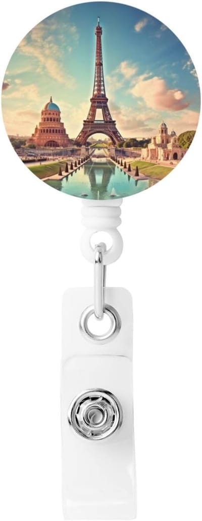 Badgehouder Intrekbaar - ID Kaarthouder - Toegangskaart Tonen - 360 Graden Draaibare Clip - 3.3 cm Diameter - Wereldwonderen Print