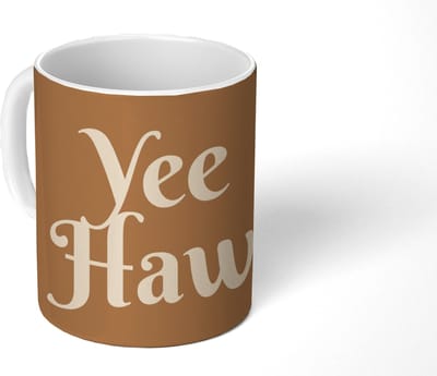 Mok - Koffiemok - Yee haw - Bruin - Minimalistisch - Mokken - 350 ML - Beker - Koffiemokken - Theemok