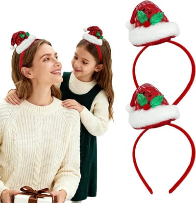 Mini Santa Hoedjes Haarbanden met Pailletten en Hulst, Feestelijke Kerstaccessoires voor Volwassenen en Kinderen, Schattige Kerstversiering voor Kostuums en Feestjes