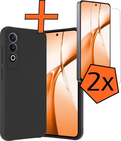 Hoes - Met 2x Screenprotector - Geschikt voor OnePlus Nord CE4 - Sterk & Shockproof - Back Cover - Siliconen Case - Telefoon Hoes - Zwart