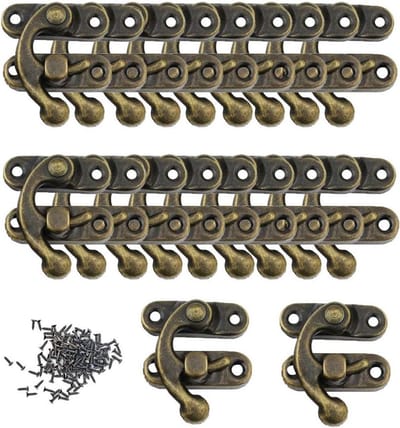 Antieke Latch Hasp Set van 20 Stuks voor Decoratieve Houten Kisten en Meubels, Retro Sloten en Latch Hooks voor Vintage Stijl