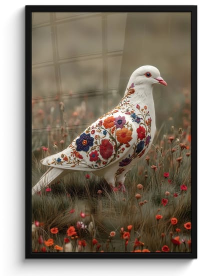 Poster in lijst - Fotolijst 60x90 cm - Posters - Duif - Bloemen - Natuur - Posterlijst zwart - Decoratie - Wanddecoratie woonkamer - Muurdecoratie slaapkamer