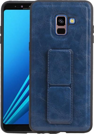 Grip Stand Hardcase Backcover - Telefoonhoesje - Achterkant Hoesje - Geschikt voor Samsung Galaxy A8 Plus - Blauw