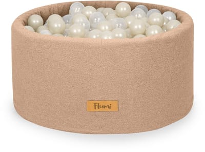 Flumi - Schuim Kinder Ballenbad - Teddy Stof - Inclusief 200 Ballen - Afneembare Hoes - Donkerbeige met Parelmoer en Goud Ballen