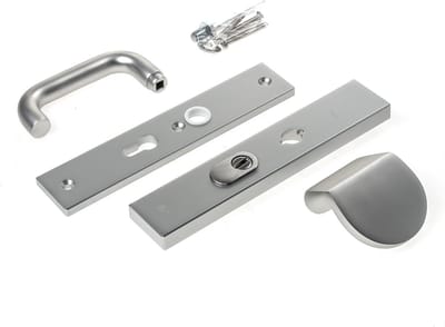 Veiligheidsgarnituur, D4E, alum., rechthoekig, duwer/kruk, met kerntrekbeveiliging, PC55, deurdikte 40-54mm