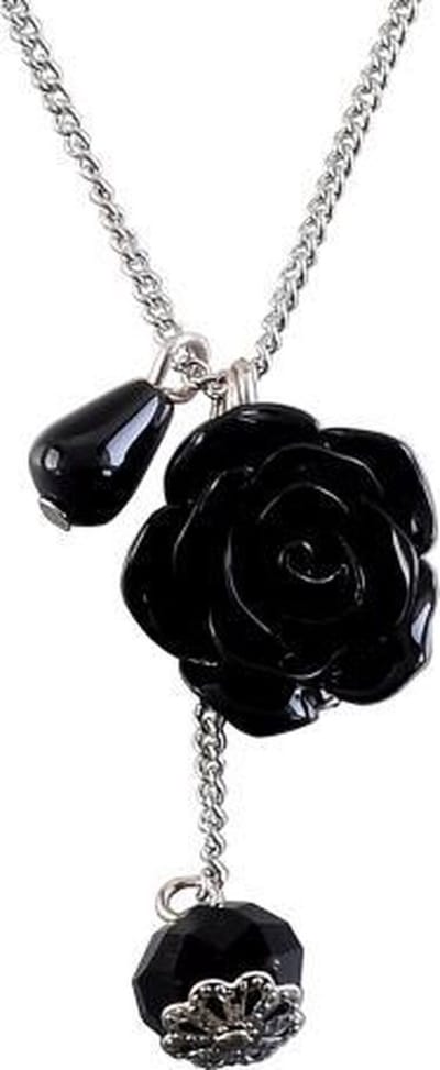Behave - Korte ketting zilverkleur met zwarte rozenhanger - Nikkelvrij - Trendy accessoires