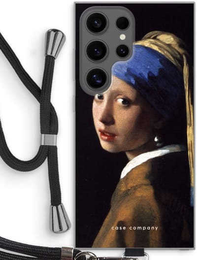 Case Company® - Hoesje met koord geschikt voor Samsung Galaxy S24 Ultra hoesje met Koord - The Pearl Earring - Telefoonhoesje met Zwart Koord - Bescherming aan alle Kanten en Over de Schermrand