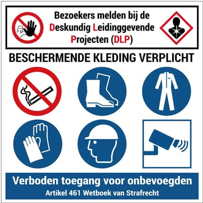 Bezoekers melden bij DLP deskundig leidinggevende projecten sticker | 20 x 20 cm