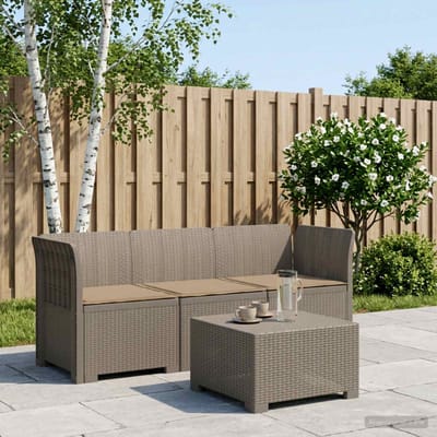 vidaXL - 3-Zits - Tu - bank - met - Kussens - Rattan - Look - PP - Lichtgrijs